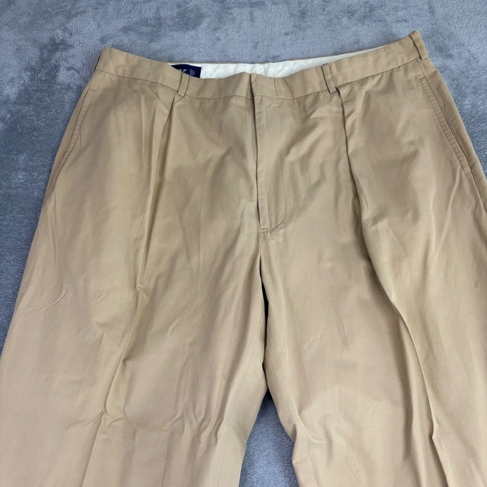 Polo Golf Ralph Lauren Mens 40x32  Khaki Pleated Chino Pants Casual Cotton Nylon